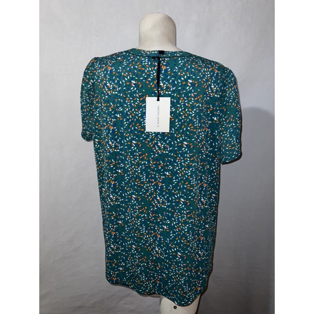 New 41 HAWTHORN Top Size 1X Green Orange Print Tulip Short Sleeve Blouse Tunic - Picture 5 of 6